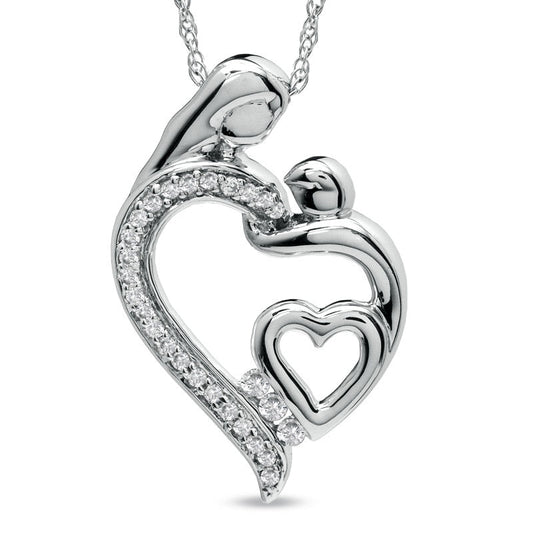 0.13 CT. T.W. Natural Diamond Motherly Love Double Heart Pendant in Sterling Silver
