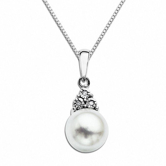 Cultured Freshwater Pearl and Natural Diamond Accent Pendant in Sterling Silver