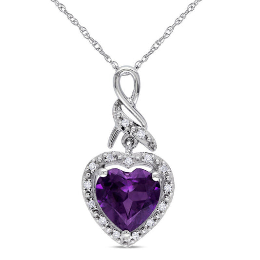 8.0mm Heart-Shaped Lab-Created Alexandrite and Diamond Accent Frame Pendant in 10K White Gold - 17