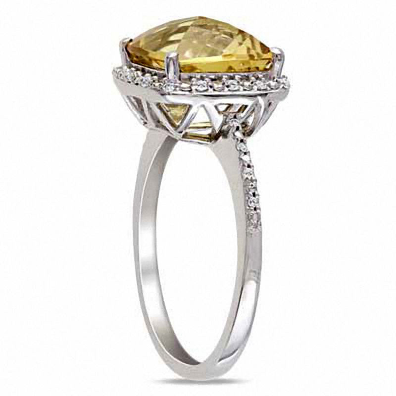 Cushion-Cut Citrine and 0.10 CT. T.W. Natural Diamond Frame Ring in Sterling Silver