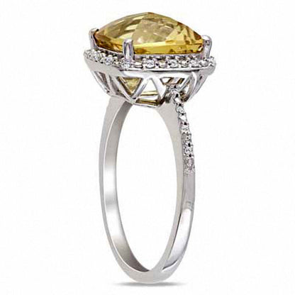 Cushion-Cut Citrine and 0.10 CT. T.W. Natural Diamond Frame Ring in Sterling Silver