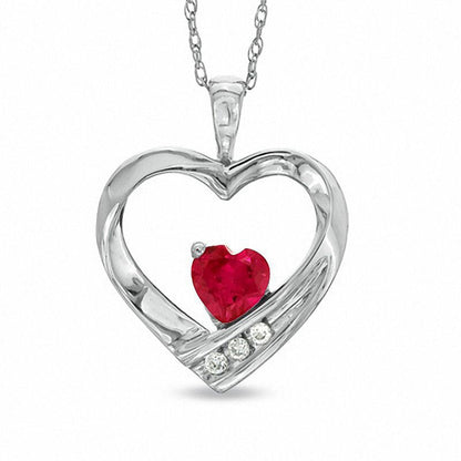 Heart-Shaped Lab-Created Ruby and Diamond Accent Heart Pendant in 10K White Gold