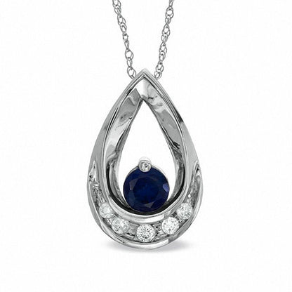 Lab-Created Blue Sapphire and Diamond Accent Teardrop Pendant in 10K White Gold