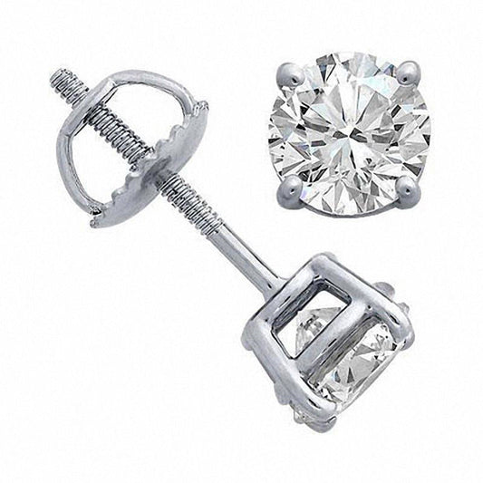 1.38 CT. T.W. Certified Diamond Solitaire Stud Earrings in 18K White Gold (I/VS2)