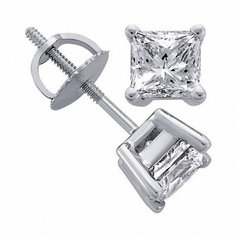 1.38 CT. T.W. Certified Princess-Cut Diamond Solitaire Stud Earrings in 18K White Gold (I/VS2)