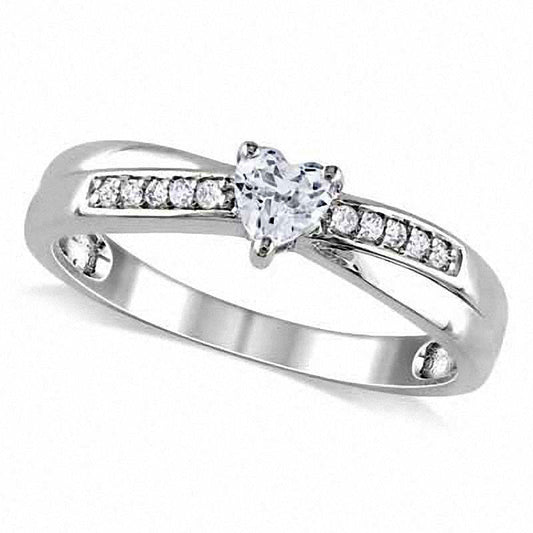 Heart-Shaped Lab-Created White Sapphire and Diamond Accent Promise Ring in Sterling Silver