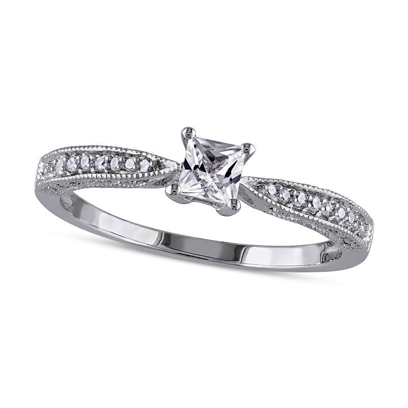 Princess-Cut Lab-Created White Sapphire and Diamond Accent Promise Ring in Sterling Silver