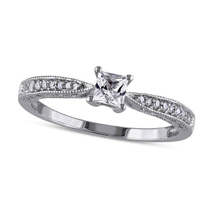 Princess-Cut Lab-Created White Sapphire and Diamond Accent Promise Ring in Sterling Silver