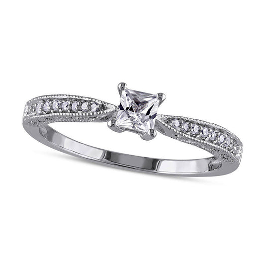 Princess-Cut Lab-Created White Sapphire and Diamond Accent Promise Ring in Sterling Silver
