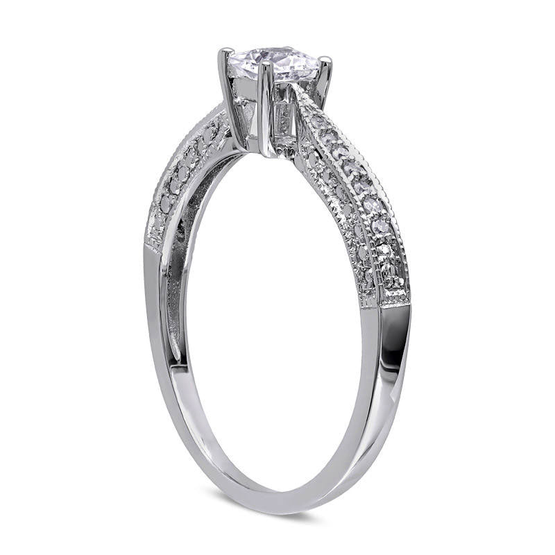 Princess-Cut Lab-Created White Sapphire and Diamond Accent Promise Ring in Sterling Silver