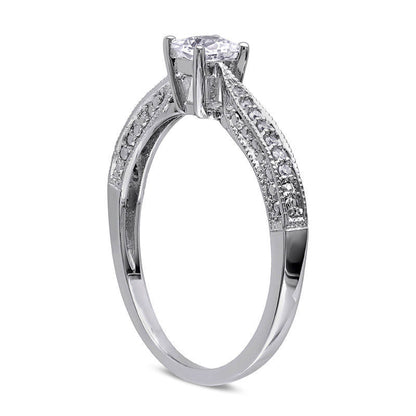 Princess-Cut Lab-Created White Sapphire and Diamond Accent Promise Ring in Sterling Silver