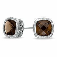 6.0mm Cushion-Cut Smoky Quartz Earrings in Sterling Silver