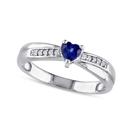 Lab-Created Heart-Shaped Blue Sapphire and Diamond Accent Promise Ring in Sterling Silver