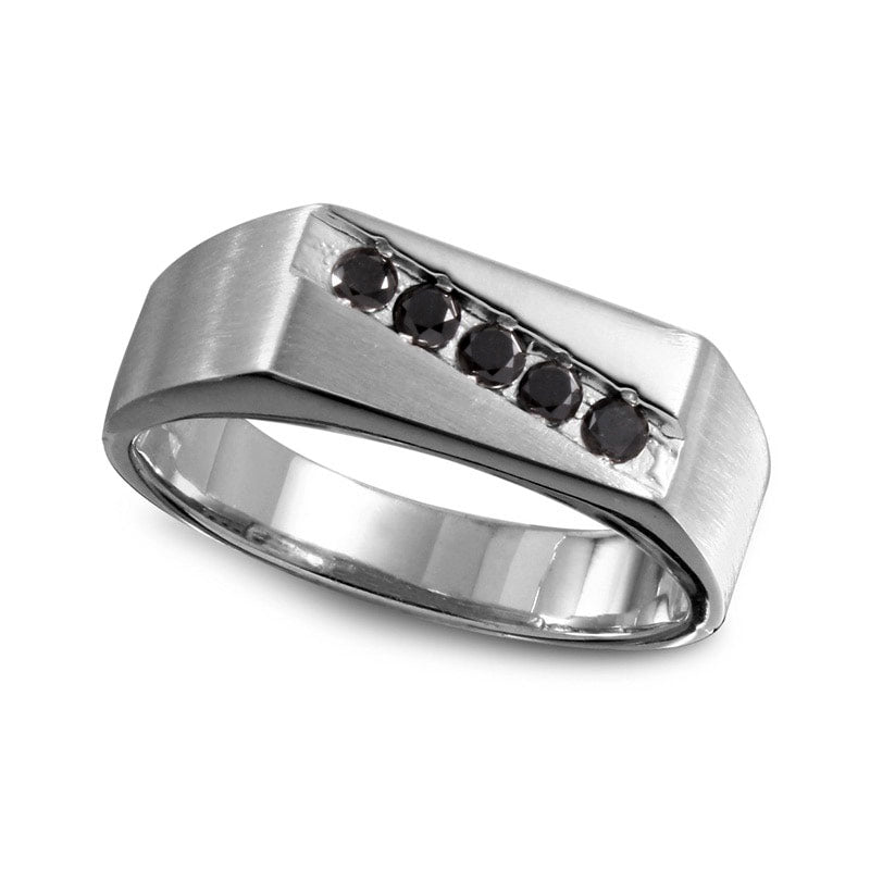 Men's 0.25 CT. T.W. Enhanced Black Natural Diamond Slant Band in Solid 10K White Gold