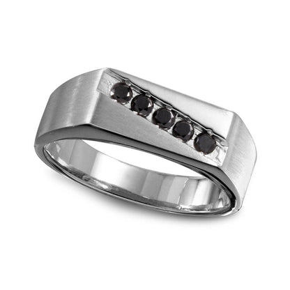 Men's 0.25 CT. T.W. Enhanced Black Natural Diamond Slant Band in Solid 10K White Gold