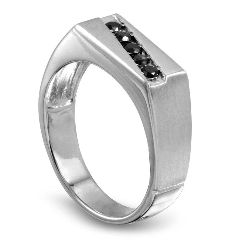 Men's 0.25 CT. T.W. Enhanced Black Natural Diamond Slant Band in Solid 10K White Gold