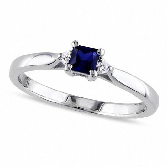 Princess-Cut Lab-Created Blue Sapphire and Diamond Accent Promise Ring in Sterling Silver