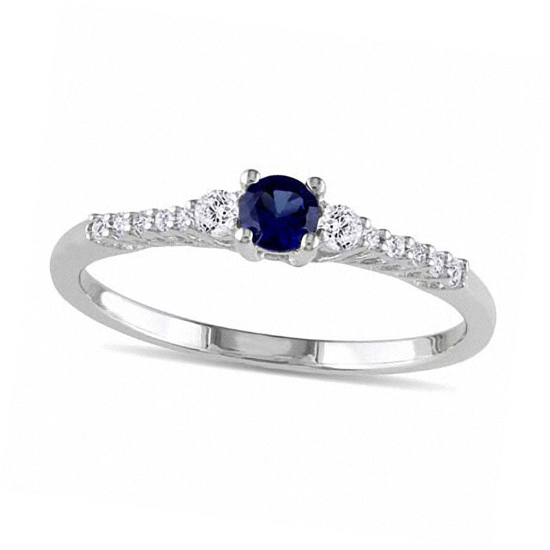 Lab-Created Blue and White Sapphire Promise Ring in Sterling Silver with Diamond Accents