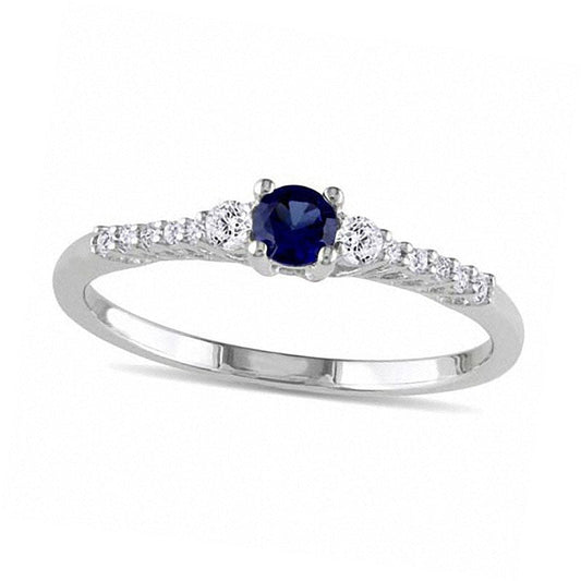 Lab-Created Blue and White Sapphire Promise Ring in Sterling Silver with Diamond Accents
