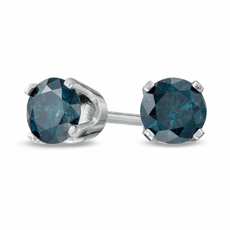 0.75 CT. T.W. Enhanced Blue Diamond Solitaire Stud Earrings in 14K White Gold