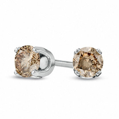 0.5 CT. T.W. Champagne Diamond Solitaire Stud Earrings in 14K White Gold