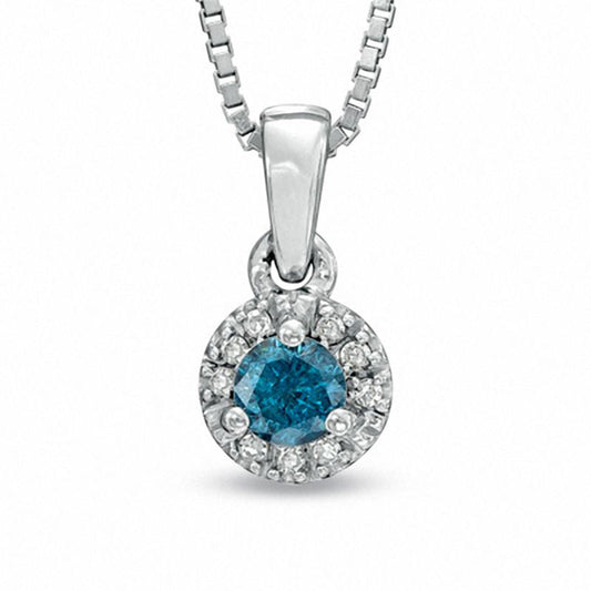 0.25 CT. T.W. Enhanced Blue and White Natural Diamond Frame Pendant in Sterling Silver