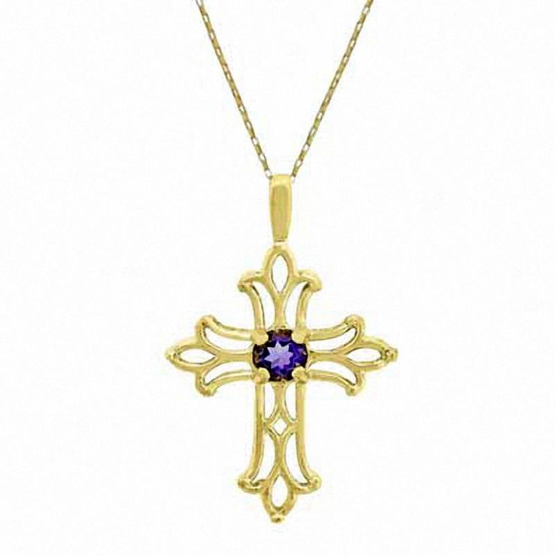 Amethyst Birthstone Cross Pendant in 10K Yellow Gold