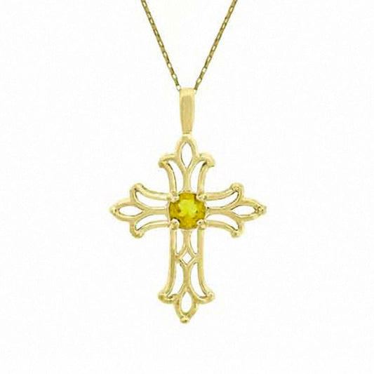 Citrine Birthstone Cross Pendant in 10K Yellow Gold