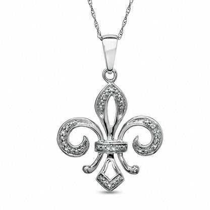 Natural Diamond Accent Fleur-de-Lis Pendant in 10K White Gold