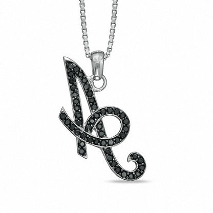 0.25 CT. T.W. Enhanced Black Natural Diamond A" Initial Pendant in Sterling Silver"