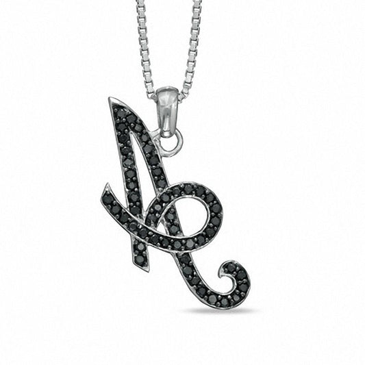 0.25 CT. T.W. Enhanced Black Natural Diamond A" Initial Pendant in Sterling Silver"