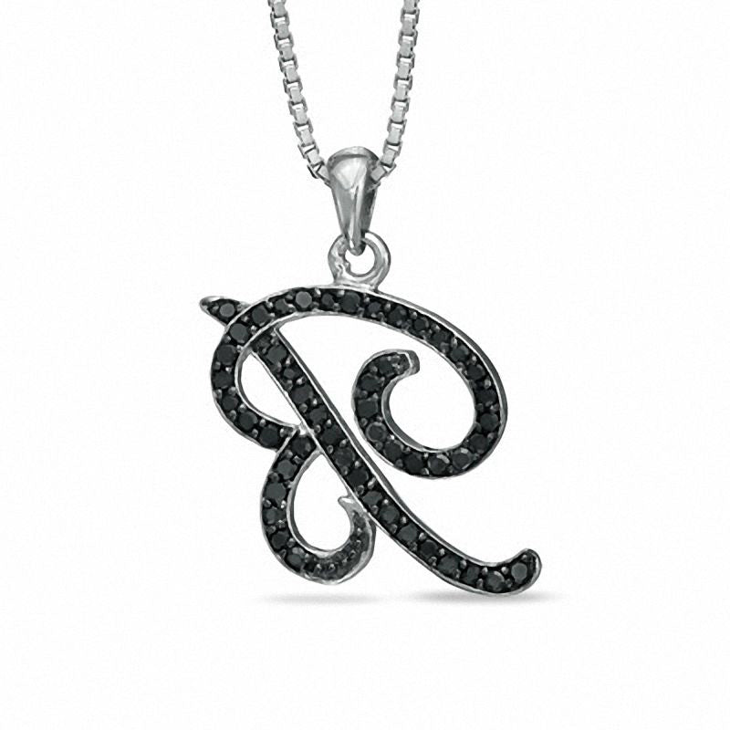 0.25 CT. T.W. Enhanced Black Natural Diamond B" Initial Pendant in Sterling Silver"