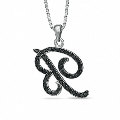 0.25 CT. T.W. Enhanced Black Natural Diamond B" Initial Pendant in Sterling Silver"