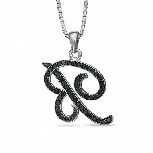 0.25 CT. T.W. Enhanced Black Natural Diamond B" Initial Pendant in Sterling Silver"