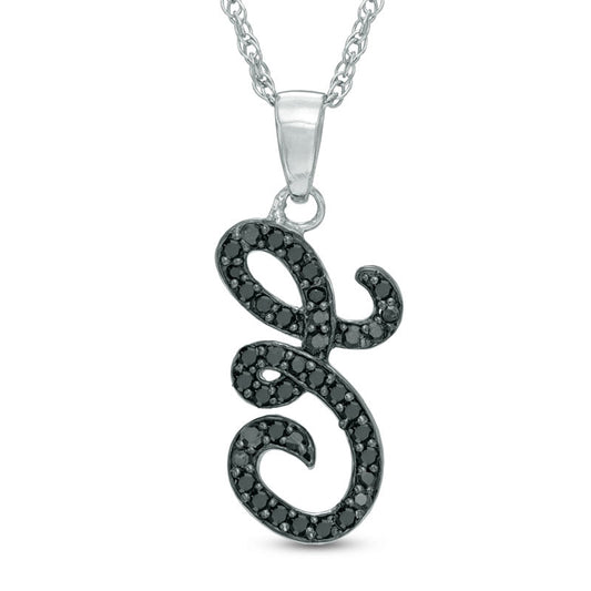 0.25 CT. T.W. Enhanced Black Natural Diamond E" Initial Pendant in Sterling Silver"