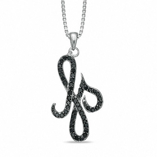 0.25 CT. T.W. Enhanced Black Natural Diamond H" Initial Pendant in Sterling Silver"