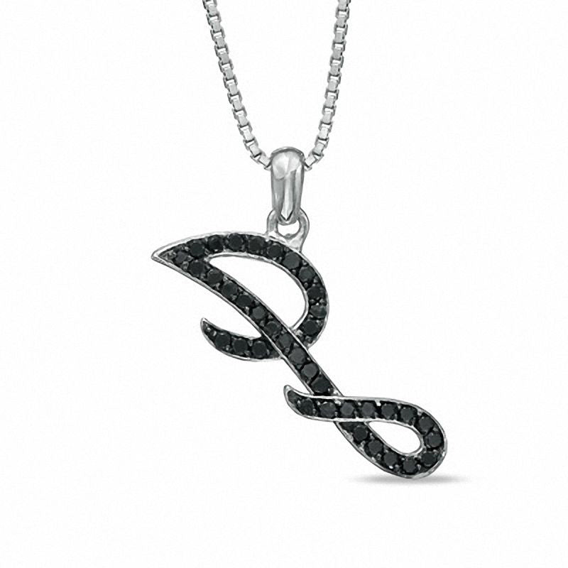 0.25 CT. T.W. Enhanced Black Natural Diamond J" Initial Pendant in Sterling Silver"