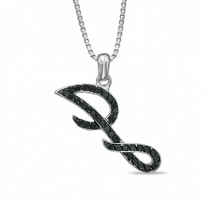 0.25 CT. T.W. Enhanced Black Natural Diamond J" Initial Pendant in Sterling Silver"