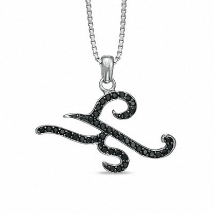 0.25 CT. T.W. Enhanced Black Natural Diamond K" Initial Pendant in Sterling Silver"