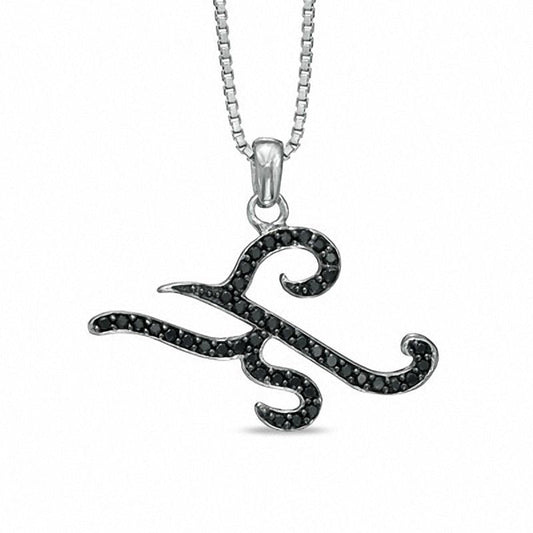 0.25 CT. T.W. Enhanced Black Natural Diamond K" Initial Pendant in Sterling Silver"