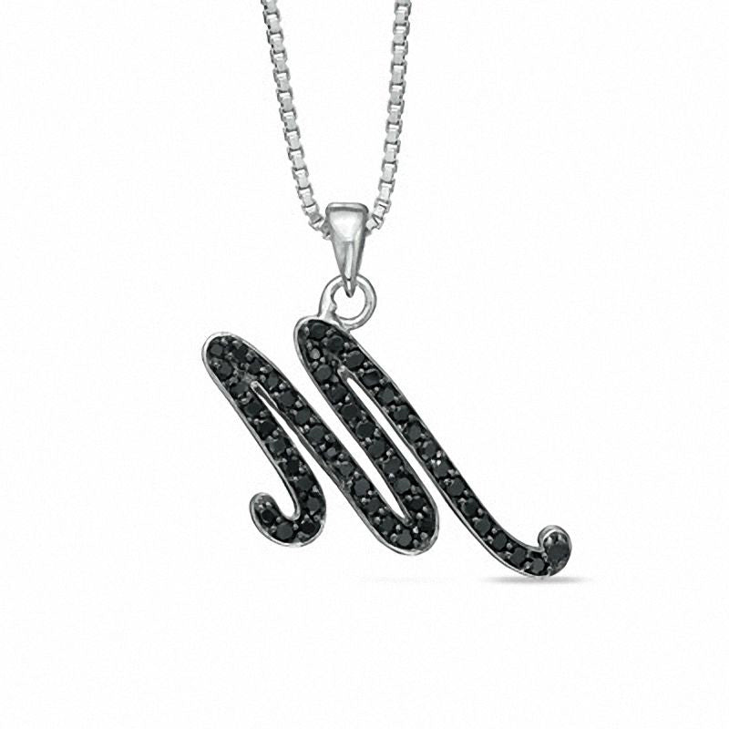 0.25 CT. T.W. Enhanced Black Natural Diamond M" Initial Pendant in Sterling Silver"