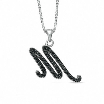 0.25 CT. T.W. Enhanced Black Natural Diamond M" Initial Pendant in Sterling Silver"