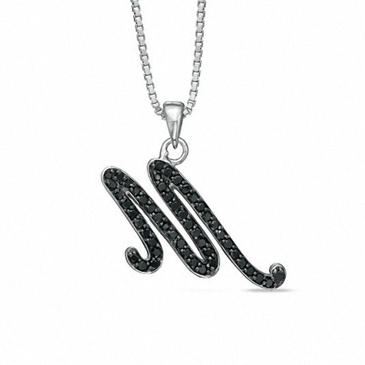 0.25 CT. T.W. Enhanced Black Natural Diamond M" Initial Pendant in Sterling Silver"