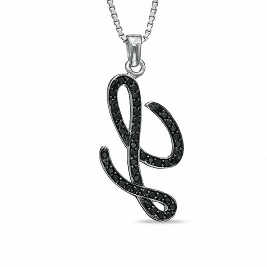0.25 CT. T.W. Enhanced Black Natural Diamond L" Initial Pendant in Sterling Silver"