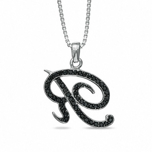 0.25 CT. T.W. Enhanced Black Natural Diamond R" Initial Pendant in Sterling Silver"