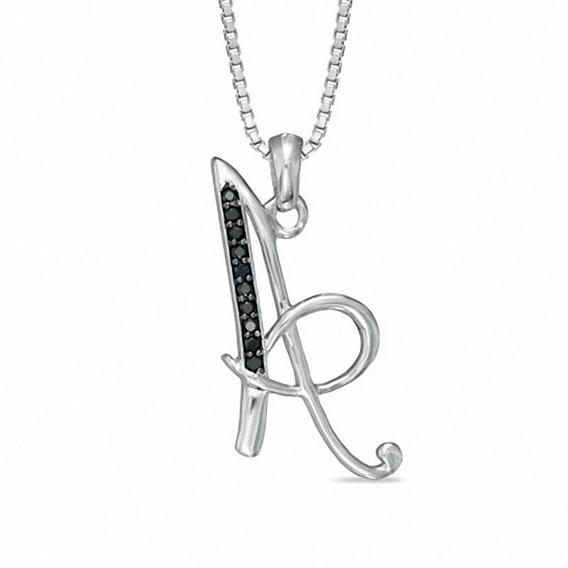 Enhanced Black Natural Diamond Accent A" Initial Pendant in Sterling Silver"