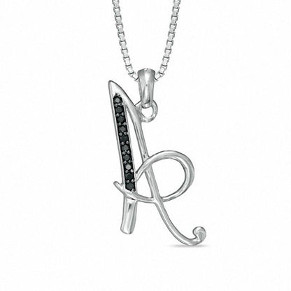 Enhanced Black Natural Diamond Accent A" Initial Pendant in Sterling Silver"