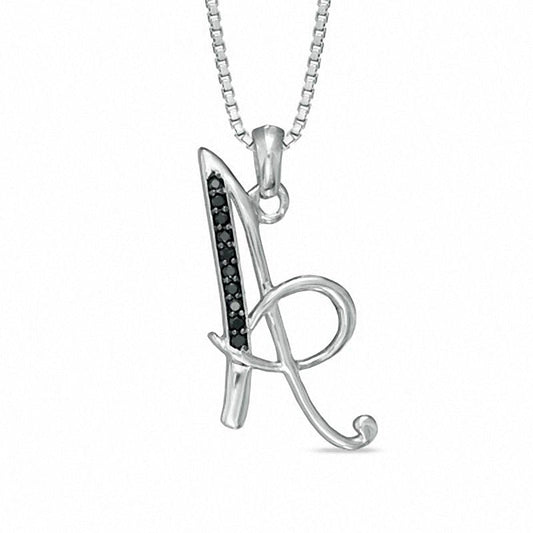 Enhanced Black Natural Diamond Accent A" Initial Pendant in Sterling Silver"
