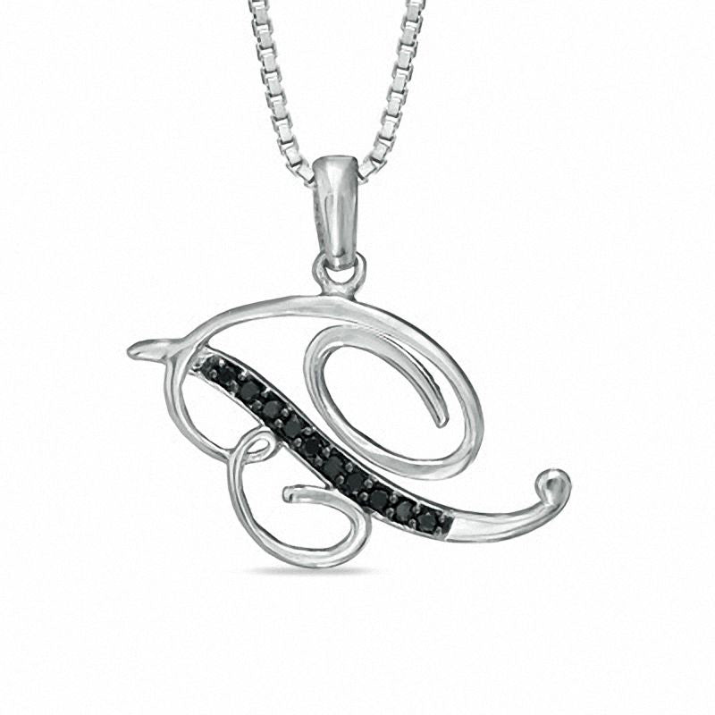 Enhanced Black Natural Diamond Accent B" Initial Pendant in Sterling Silver"