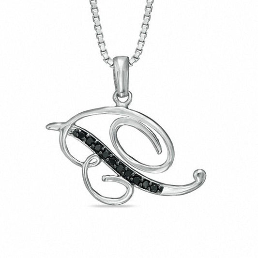 Enhanced Black Natural Diamond Accent B" Initial Pendant in Sterling Silver"
